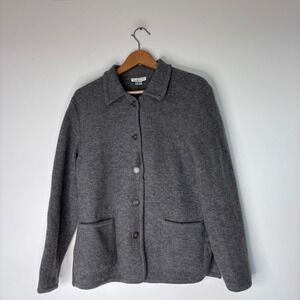 Talbots 100% Wool Gray Button Up Collar Cardigan Size small